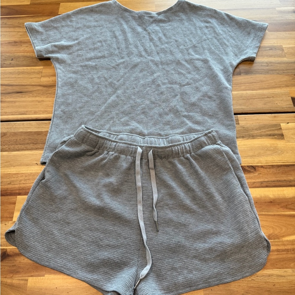 Gray Short Sleeve Top and Shorts Set